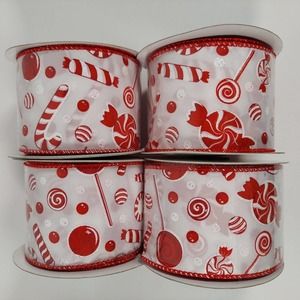 40 Yards Wire Edged Ribbon 2.5" Wide Red Christmas Candy Expression 10 Yrdx4 Lot